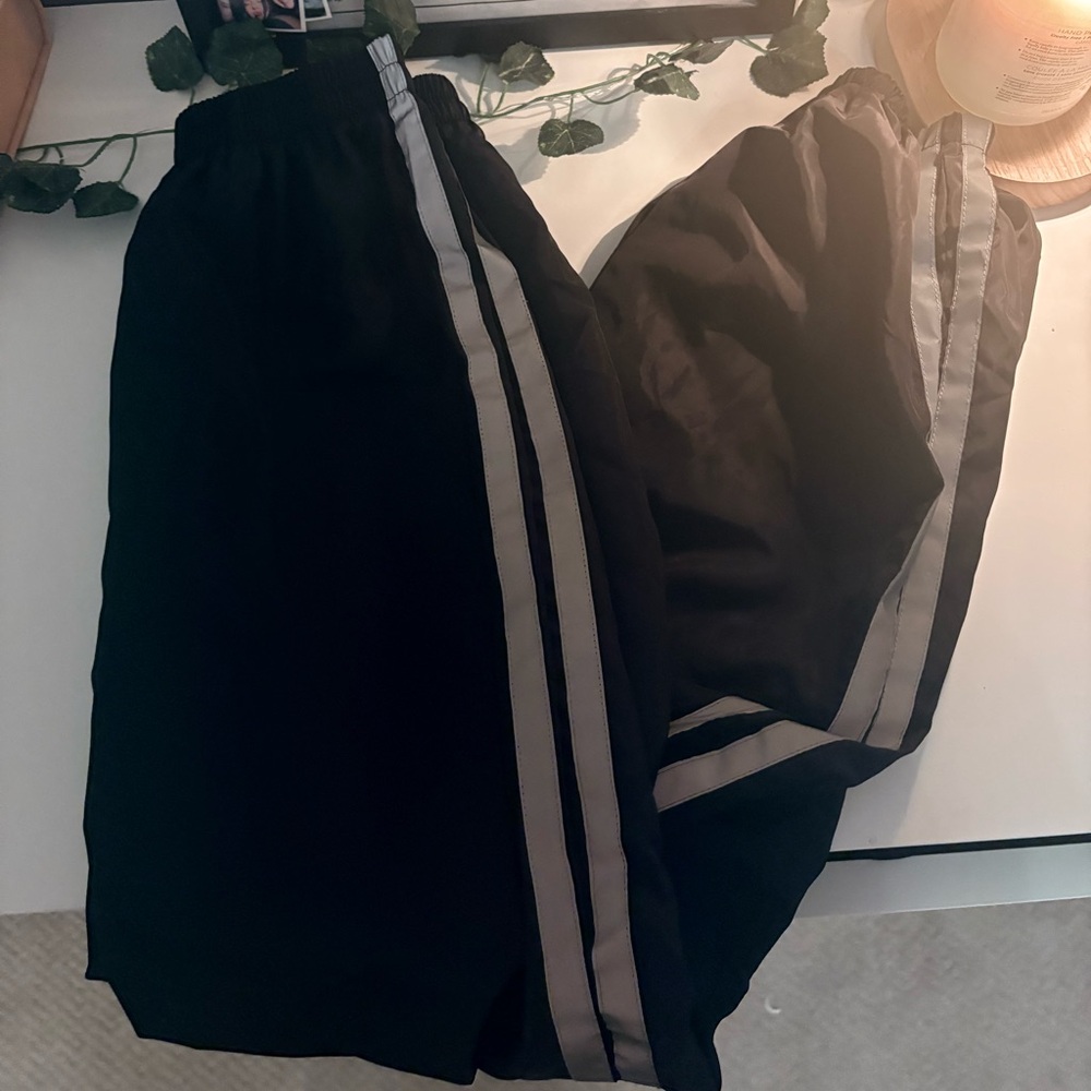 Black Track Pants with Silver Stripes